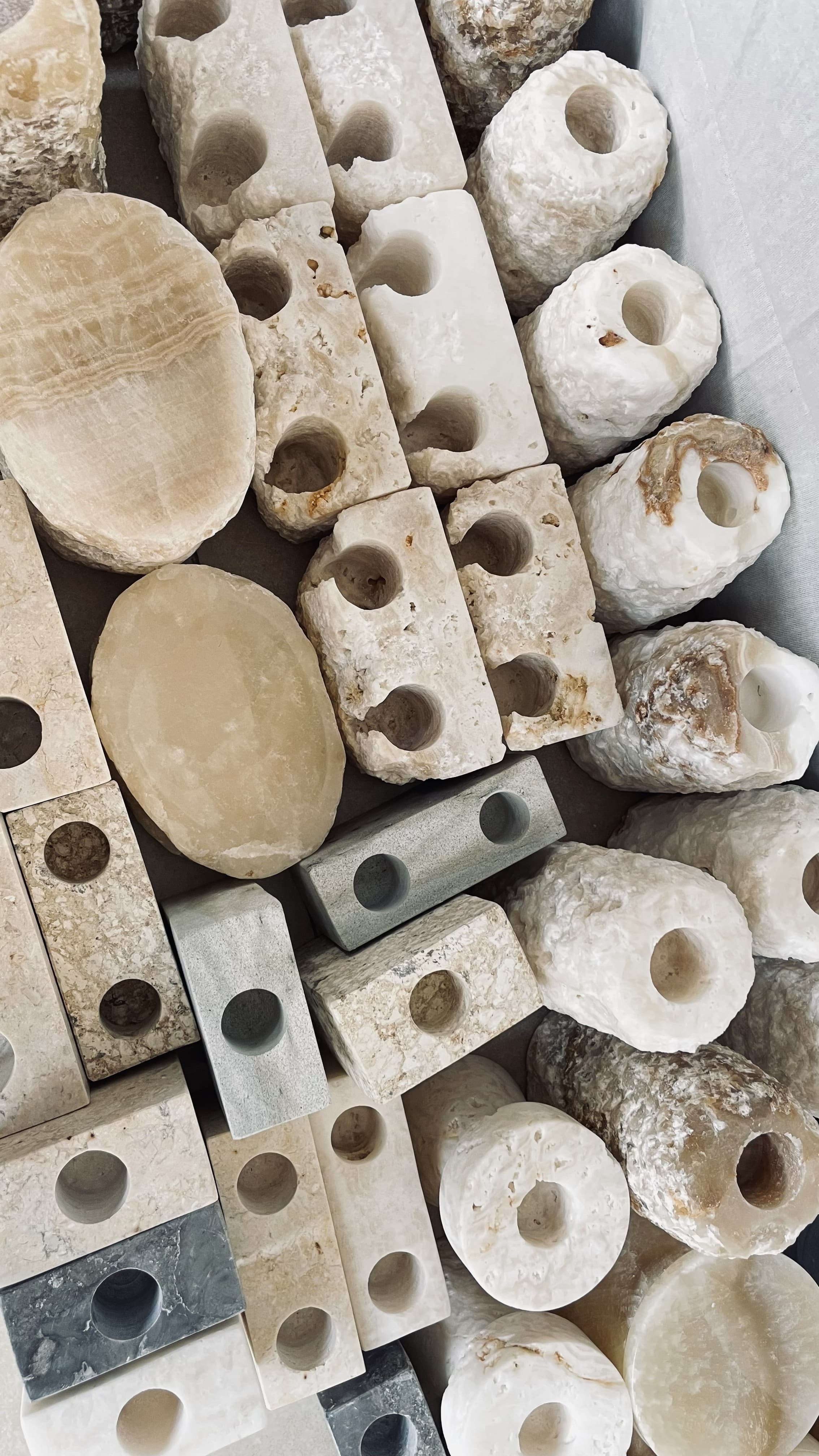 Polished stone objects and minimalist decor